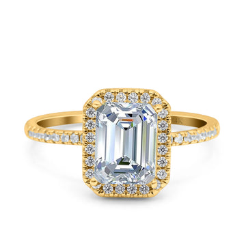 14K Yellow Gold Emerald Cut Art Deco Bridal Wedding Engagement Ring Simulated CZ Size-7